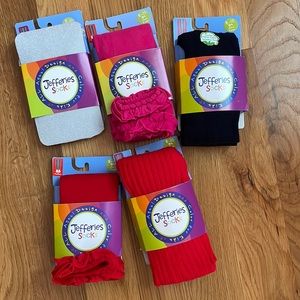 5 Pairs total.  New With Tags. Girls Jefferies Tights Various Colors